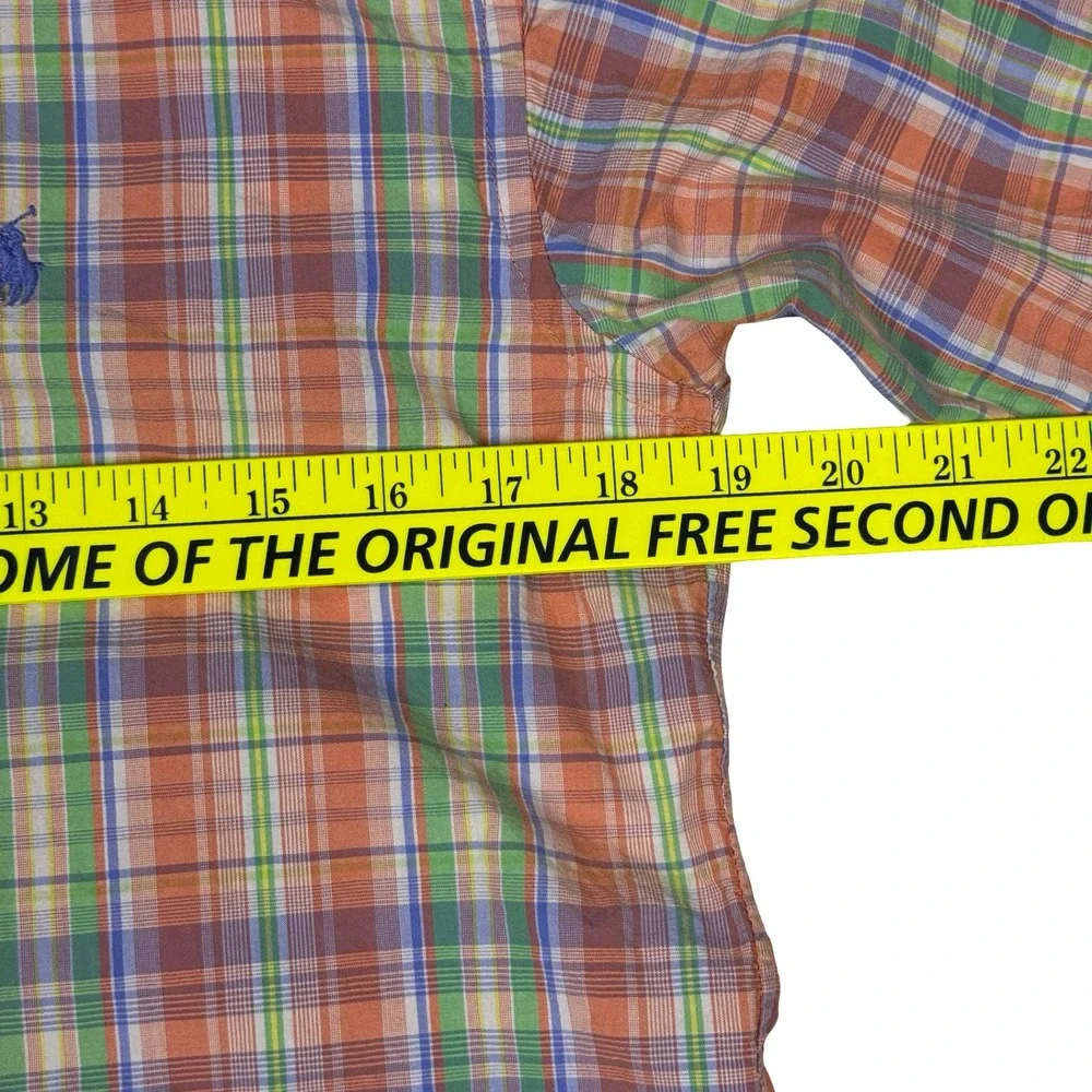 Ralph Lauren Boys Large Plaid Short Sleeve Button Down Shirt Orange‎ Green Blue